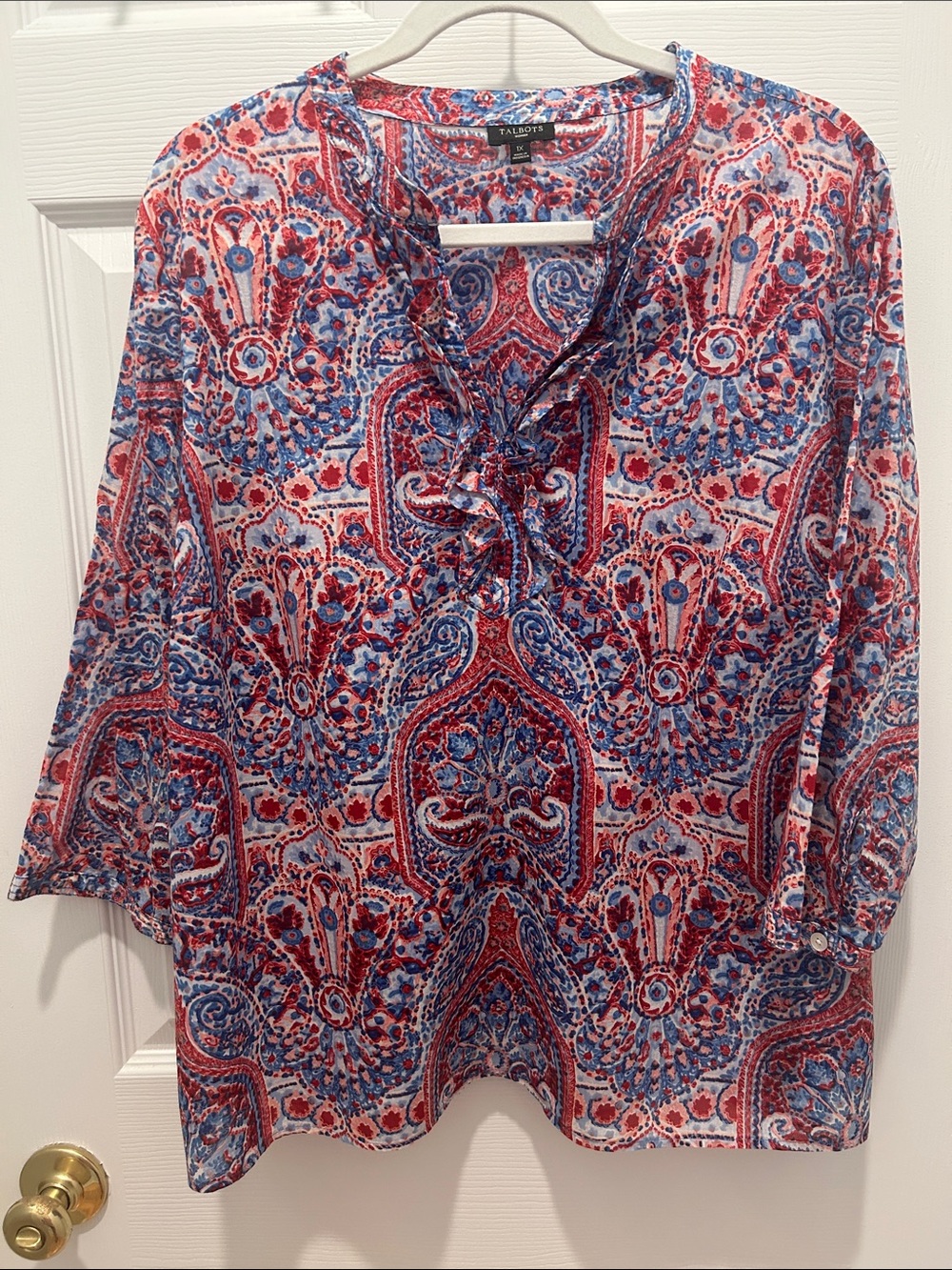 Talbots Red, Blue & White Paisley Top
